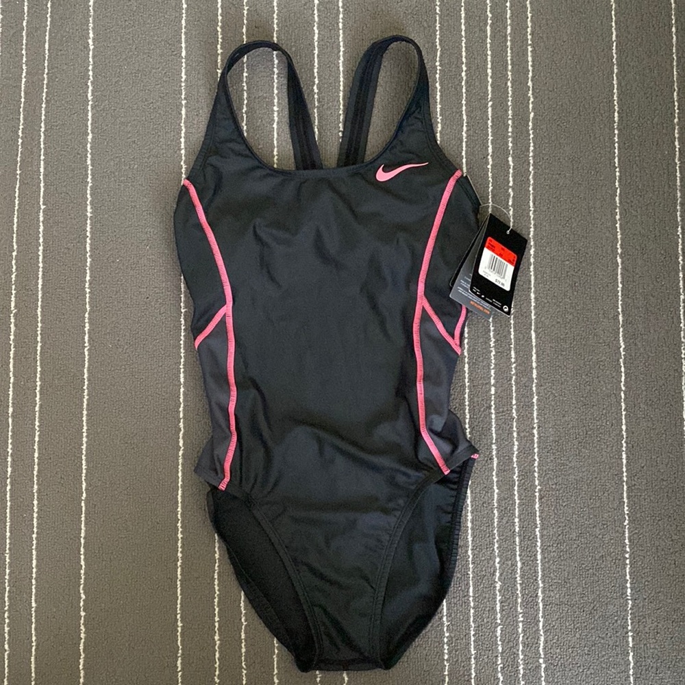 NWT Nike Swim suit triathlon 1 piece black and pink XS